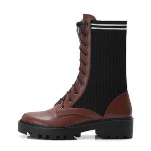 Alla moda Della Signora Della Piattaforma Calzature Piatto Stivali Da Combattimento Scarpe Da <span class=keywords><strong>Donna</strong></span> Rotonda Stretch Lavorato A Maglia Calzino Stivali In Pizzo Up Della Caviglia del Cuoio Genuino Stivali - Product Image 4