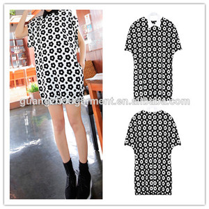 nueva llegada de cosecha sweety cuello de polo de verano damas de impresión formal corta hinchada vestidos de diseño del - Product Image 1