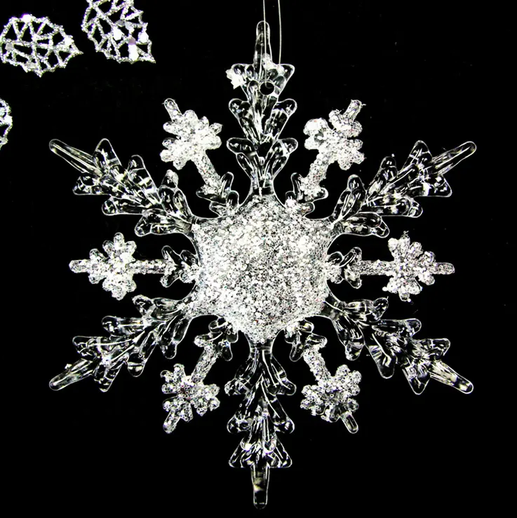 Flocons de neige en acrylique transparent pour décorations, pour noël, nouveau design,