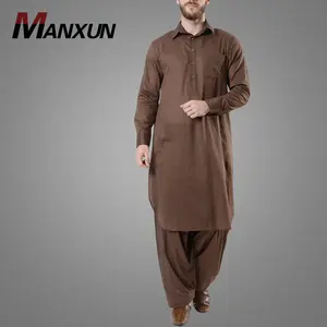 Klassieke Ontwerp Moslim Mens Button Opening Basic Katoen Shalwar Kameez Set Mode Jubba Abaya Islamitische Mannen Kleding