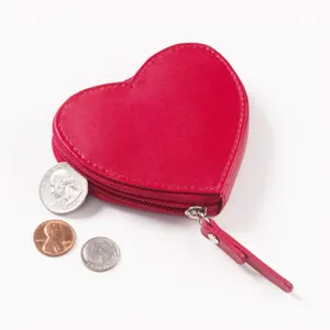 Customized logo design zipper Cute red heart-shaped pu leather coin bag