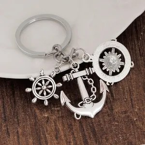 Wholesale personalized rudder keyring custom fashion metal 3d compass keyring Anchor Keychain