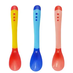 Baby Temperature Color Changing Plastic Spoon,kids training silicon spoon