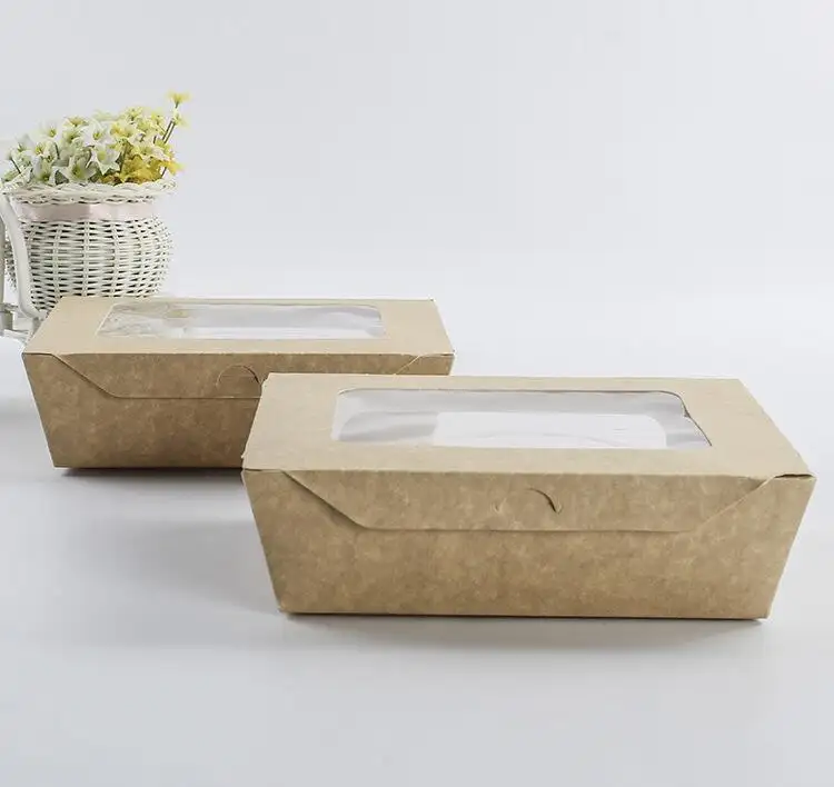 Kunden spezifisches Design Herstellung gestanzte Sushi-Box Recycelbares braunes Kraft papier zum Herausnehmen von Lunchboxen für Lebensmittel