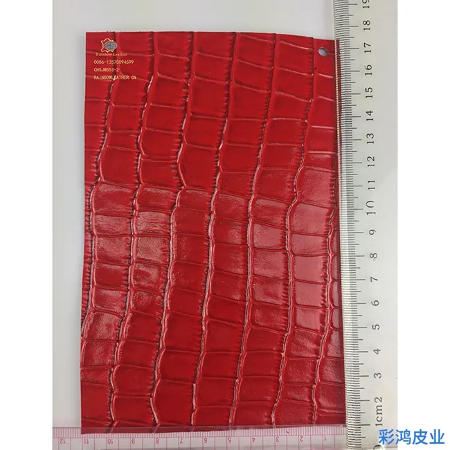 Red Finished Calfskin Cow Hide Genuine Embossed Finished Leather