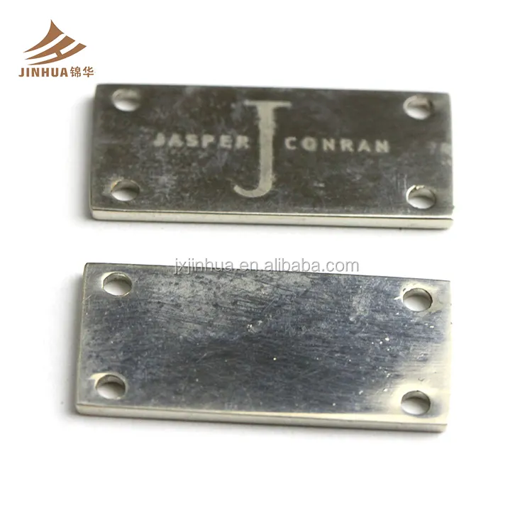 Custom Metal Tags Silver Plaquette Rectangle Shape Laser Logo For Gift