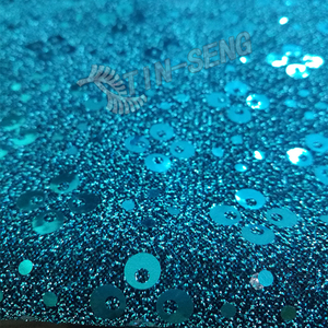 Tessuto Blu Lago con Paillettes, Paillettes a Occhio di Pesce Tagliate al <span class=keywords><strong>Laser</strong></span> con Base GIGIMI, Tessuto Glitterato Pesante con Decorazione in Lamé - Product Image 2