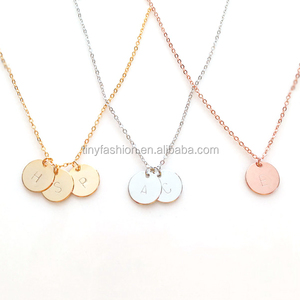 Regalo de Oro/Oro Blanco/Oro Rosa Intercambiables Personalizado Grabado Tag Charm Letra Redonda Collar de Encanto - Product Image 1