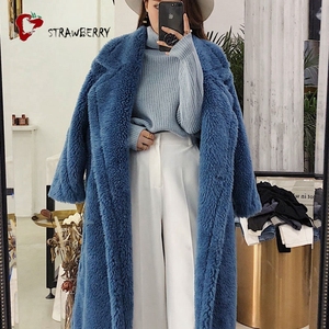 Giacca in Pelliccia Sintetica Teddy Bear Plus Size Blu e Marrone <span class=keywords><strong>Topshop</strong></span>, Cappotto Lungo in Pelliccia Mongola per Donna - Product Image 2