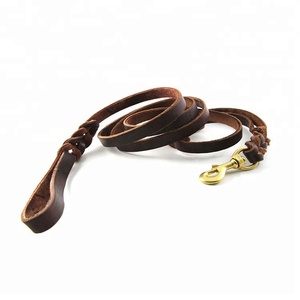 Rottweiler-Correa trenzada de cuero genuino para perro, correa para perro de dos asas - Product Image 3