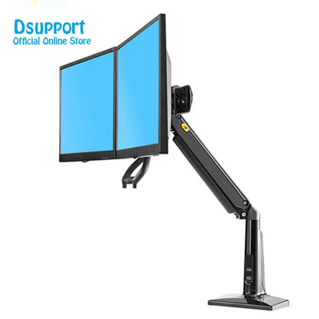 F27 Full Motion 22-27 Inch Dual Screen Monitor Holder Long Arm Aluminium Alloy Desktop Dual Monitor Stand USB3.0 Support Stock