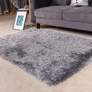 Good supplier grey polyester contemporary rectangle 3D shaggy area rug carpet toilets mat faux fur rug