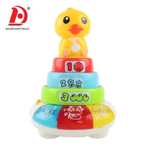 HUADA 2023 Baby Funny Stack Game Lighting Musical Lovely Duck Stacker Stacking Rainbow Circle Ring Toy