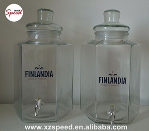 11l forma hexagonal de jugo de vidrio frasco de vidrio taza con tapa <span class=keywords><strong>y</strong></span> grifo 4021t-11l - Product Image 1