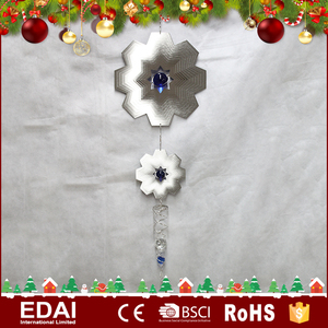 Nuevo producto 12 pulgadas spinner cebo del metal al por mayor adornos de navidad copo de nieve de plata con perlas - Product Image 3
