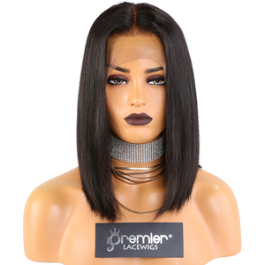 Premier 14 Polegadas Yaki Em Linha Reta Estilo Bob 360 Cabelo Humano Peruca do Laço Frontal