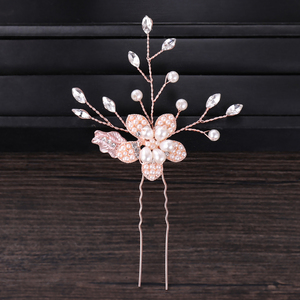 Gioielli per Capelli da Donna in Oro Rosa per Spose, Tiara con Perle e Strass a Forma di Fiore, Fermagli e Clip per Capelli Fatti a Mano, Accessori per Capelli da Matrimonio - Product Image 3