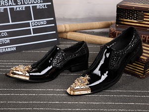 NA027-Zapatos de marca de lujo para Hombre, mocasines de vestir de Metal dorado, Zapatos de cuero formales puntiagudos, Oxford