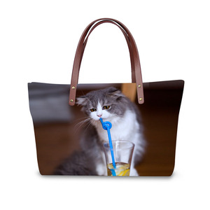 Tas Tangan Wanita Motif 3D Kucing Lucu Kustom Baru Tas Tangan Modis untuk Wanita - Product Image 5
