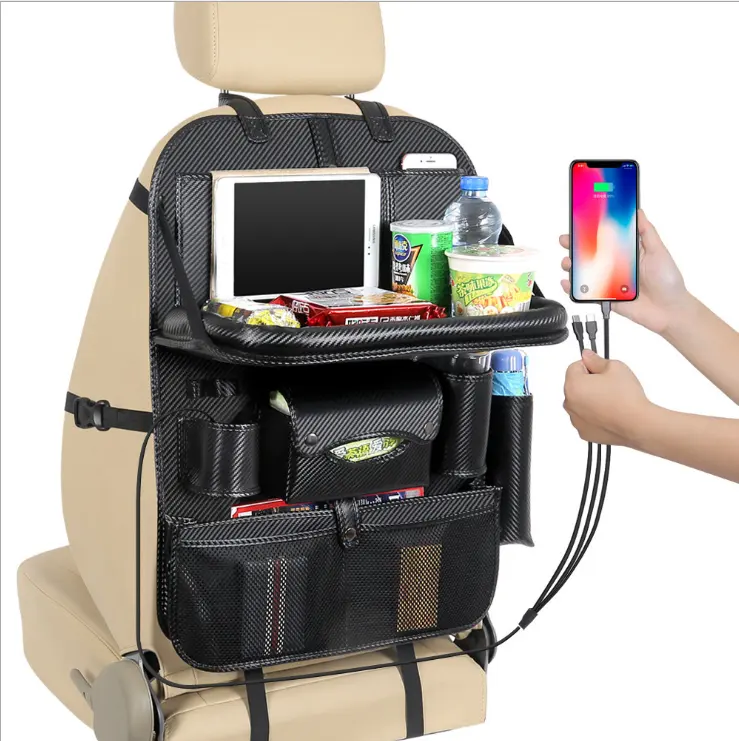 Sac de rangement pour arrière de siège de voiture, multifonctionnel, en cuir, organisateur universel de sécurité pour enfants, support de téléphone avec Port de chargement USB, 1 unité