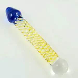 Factory Wholesale Cheaper Price Yellow Studded Glass Dildo/Straight Dildo Glass/Glass Dildo Toy for Adult Woman Sex