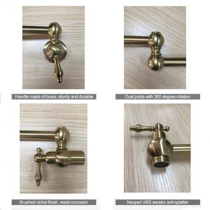 Rubinetto da <span class=keywords><strong>Cucina</strong></span> a Parete Estensibile in Ottone Spazzolato <span class=keywords><strong>Oro</strong></span> Non Verniciato, <span class=keywords><strong>Miscelatore</strong></span> Pieghevole - Product Image 5