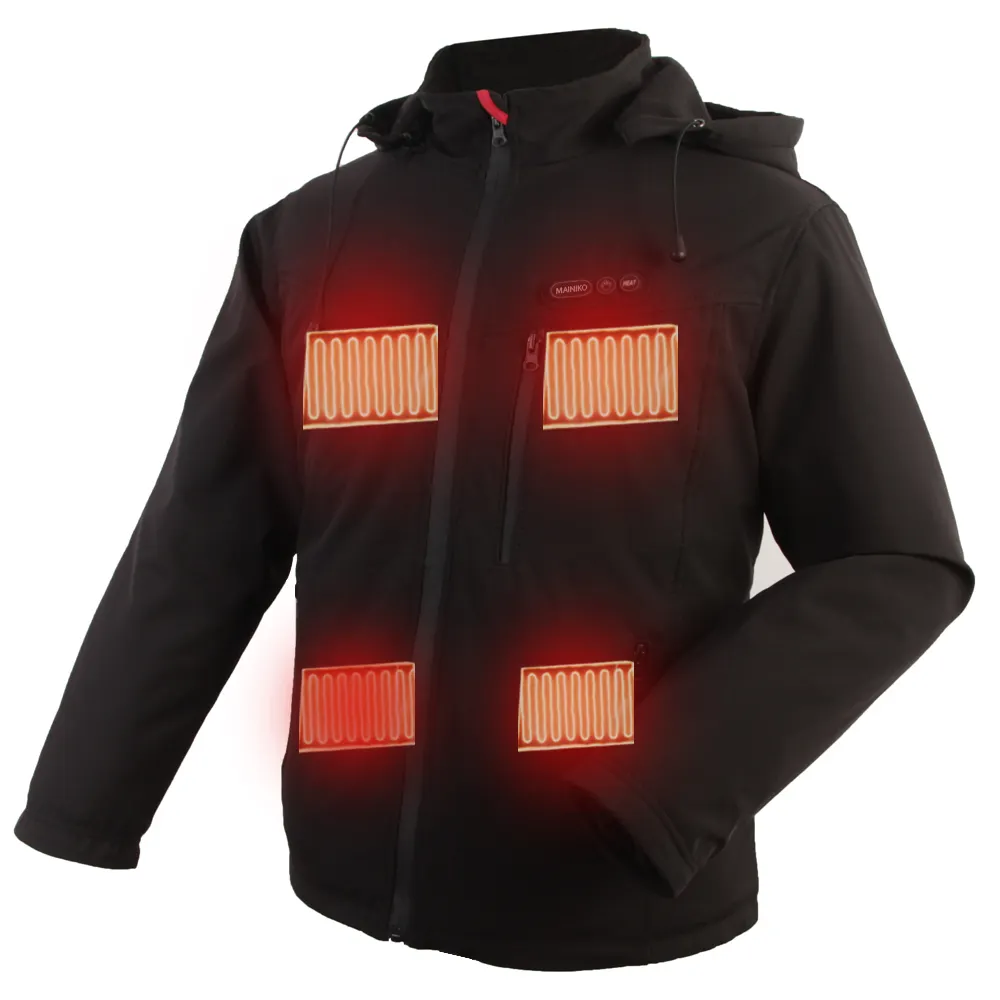 Chaqueta acolchada de invierno para hombre con 3 sistemas de calefacción Cargador USB Cuero impermeable y poliéster Características Botón de piel con capucha