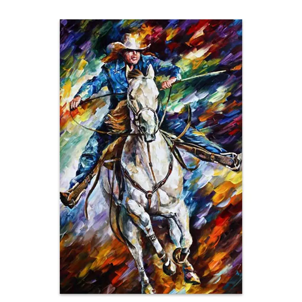 Красочный пейзаж ручной работы лошадь современная импрессионистская ковбойская масляная живопись