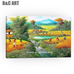 Pintura al Óleo sobre Lienzo <span class=keywords><strong>de</strong></span> <span class=keywords><strong>Campo</strong></span> <span class=keywords><strong>de</strong></span> Arroz con Paisaje <span class=keywords><strong>de</strong></span> Cosecha, Arte Asiático Tradicional Hecho a Mano - Product Image 2