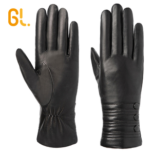 BW388 bayanlar ince tavşan kürk çizgili kış elbise hakiki koyun derisi deri eldiven - Product Image 4
