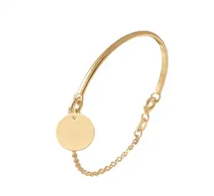 Women wedding jewelry custom Half Bangle and chain with Medal Logo Disc Gold Jewelry Bracelet