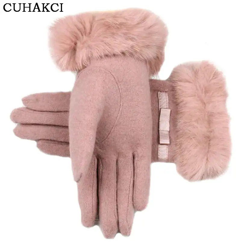 CUHAKCI kaşmir sıcak eldivenler ilmek tavşan kürk kadın yün yumuşak eldiven kış