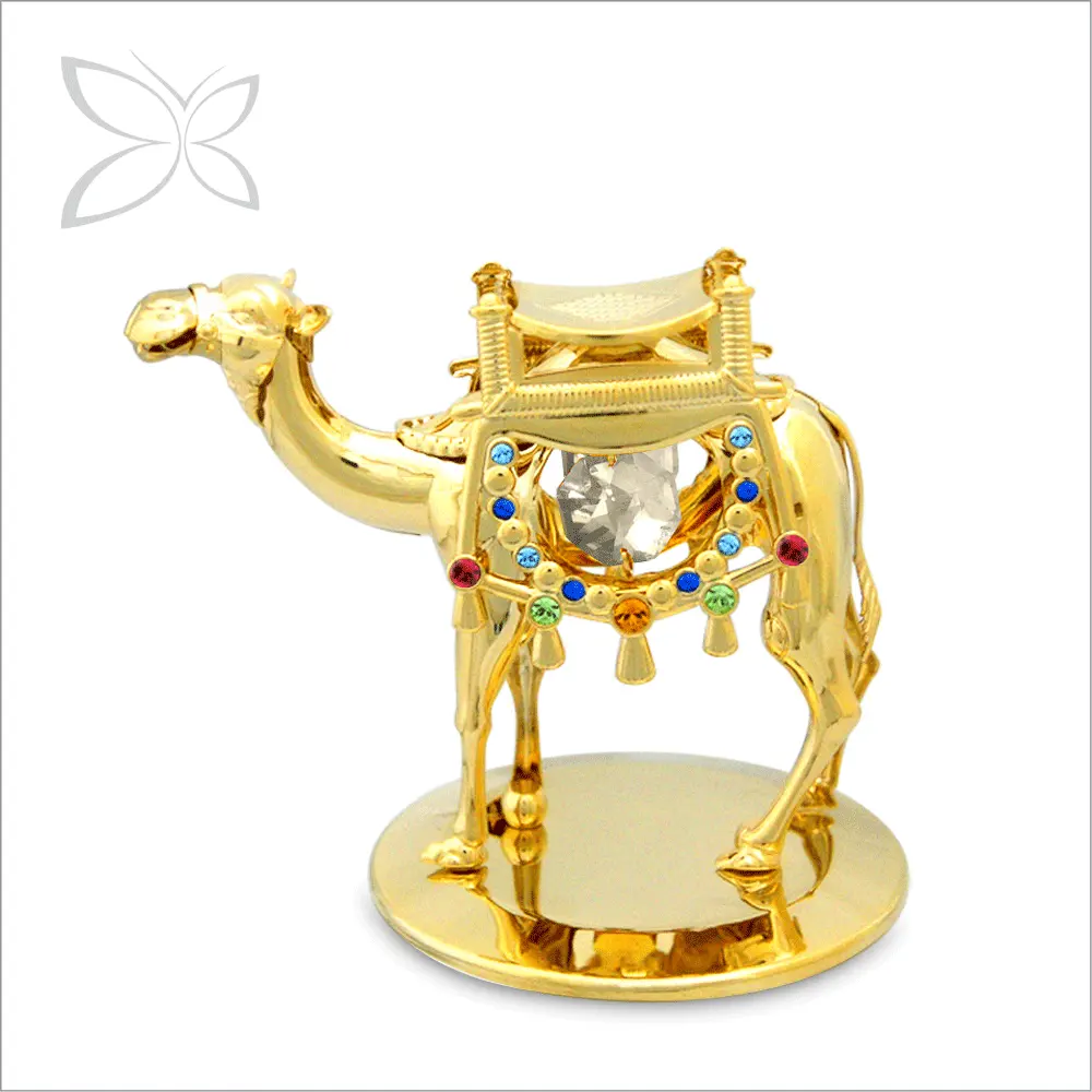 Crystocraft 24k Gold Plated Metal Crystal Camel Figurine with Brilliant Cut Crystals Dubai Middle East Souvenir