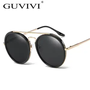 GUVIVI CE & New Runde verspiegelte Sonnenbrille Frauen China Großhändler Logo Druck Sonnenbrille