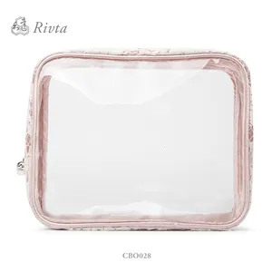 Bolsa de renda rosa transparente luxuosa, tpu transparente para cosméticos