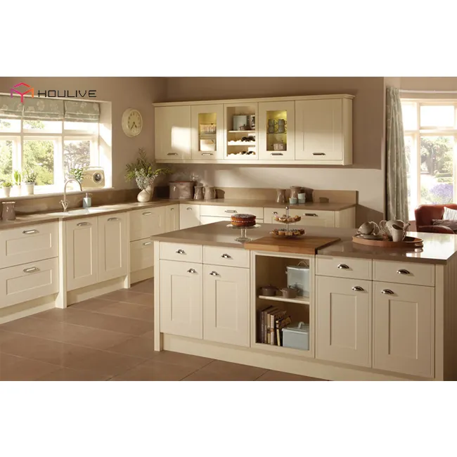 White shaker style solid wood modular kitchen cabinets for kitchen wholesale