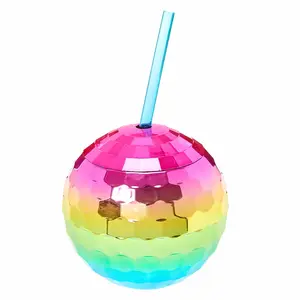 Gelas Minum Bola Disko Warna-warni, Tumbler Bola Plastik Bebas Bpa, Cangkir Pesta Disko 20Oz