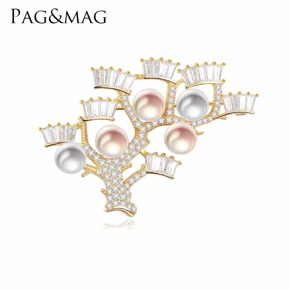 PAG&MAG Hijab Pins Pearl 925 Sterling Silver Brooches Freshwater Pearl Brooch For Women