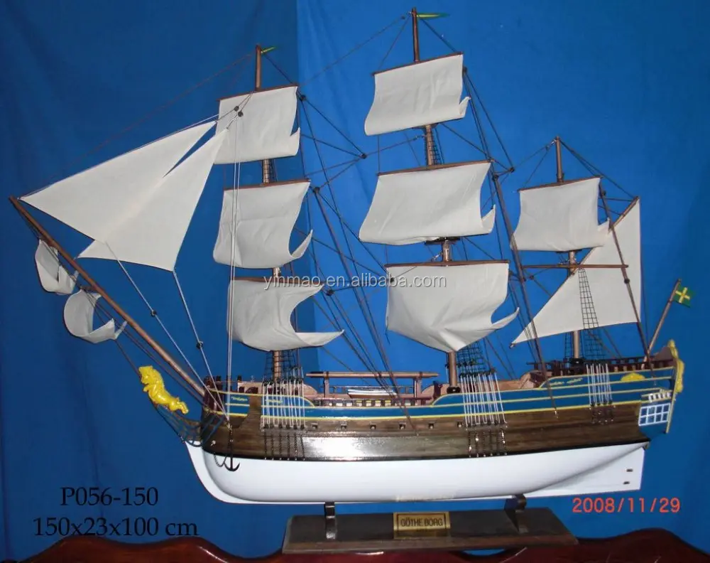 "Gotheborg" Model Kapal Bajak Laut Kayu, Model Perahu Gunboat Model Terbesar 150X23X100Cm, Model Kapal Layar Kayu Kapal Perang