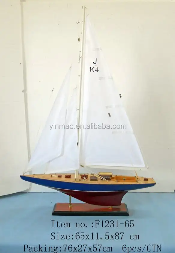 J K4 Modèle de Yacht, 65x11.5x87cm modèle de voilier En Bois (bleu), Coupe Des Amériques de Classe J yacht de course voile bateau réplique