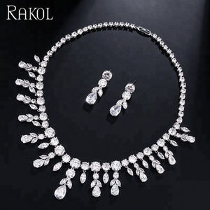 RAKOL-Conjunto de joyería nupcial de Arabia Saudita, piedra de circonia cúbica transparente, chapado en oro blanco, cristal SP013 - Product Image 2
