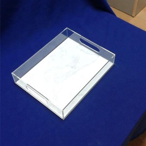 Clear Lucite Serving <strong>Breakfast</strong> <strong>Tray</strong> Acrylic Insert <strong>Trays</strong> with Handles - Product Image 4