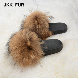 Calidad estable <span class=keywords><strong>mapache</strong></span> suave sandalias mujeres al por mayor zapatillas color natural fur slides - Product Image 5