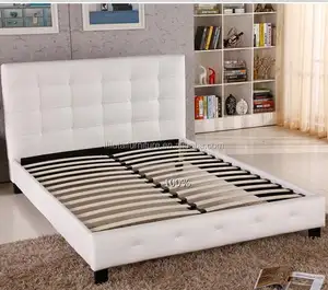 白色现代床头板簇绒皮革存储软垫床与抽屉
