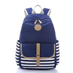 New Style Stripe Female Casual Schult asche High School Student Canvas Rucksack