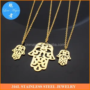 gold Hamsa Necklace Stainless Steel Gold Tattoo Choker Fatima Hand pendant necklace