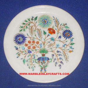 Artisanat en marbre blanc pur, incrustation artisanale, forme ronde, haute qualité, pour cadeaux d'affaires et décoration intérieure - Product Image 1