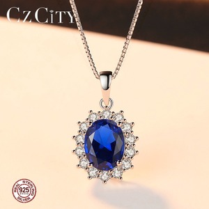 Collier <span class=keywords><strong>pendentif</strong></span> CZCITY en <span class=keywords><strong>argent</strong></span> sterling 925 <span class=keywords><strong>massif</strong></span> avec saphir synthétique bleu luxueux et topaze, style Princesse Diana - Product Image 4