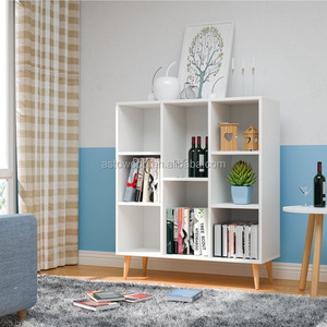 Vitrina Librería de Almacenamiento con <span class=keywords><strong>8</strong></span> Cubos, Organizador de Exhibición Blanco con <span class=keywords><strong>Patas</strong></span> de Madera - Product Image 4