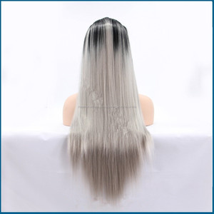 Gris humano peluca delantera del cordón, sin cola ombre negro a gris pelucas del afroamericano, pelucas llenas del cordón - Product Image 3
